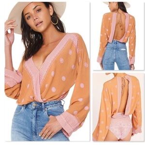 Free People On Board bodysuit surplice‎ top lace bottom small S bohemian 70s